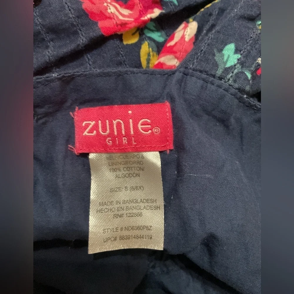 Zunie Girls Blue Floral Girls  Sun Dress Cotton Sleeveless Kids Size M 6 / 6X